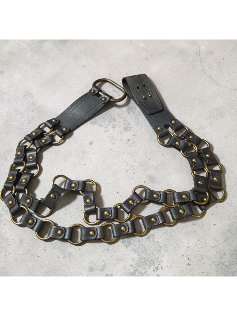 Vintage Fossil Black Leather O-Ring Link Belt Size L